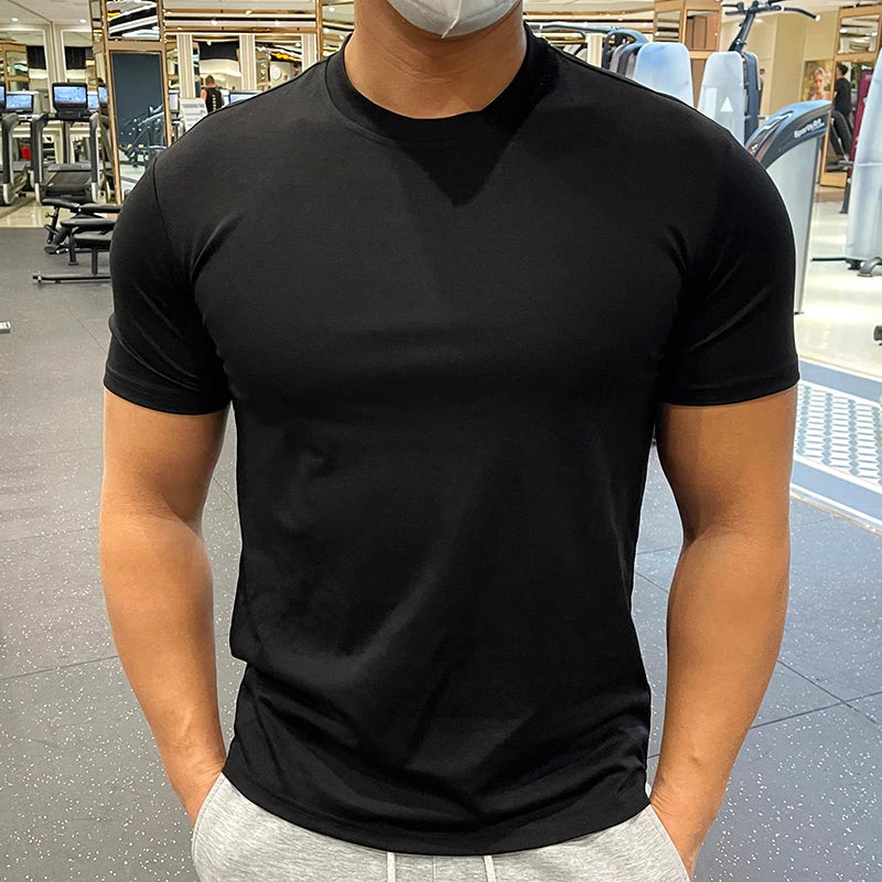 Men Cotton Solid Muscle Fit Short Sleeve T Shirt