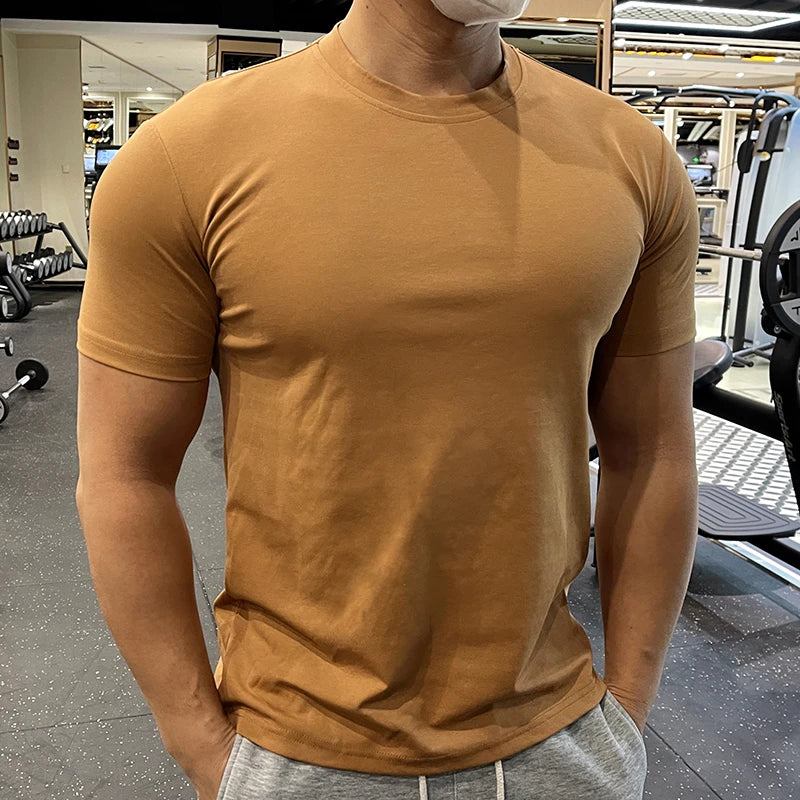 Men Cotton Solid Muscle Fit Short Sleeve T Shirt
