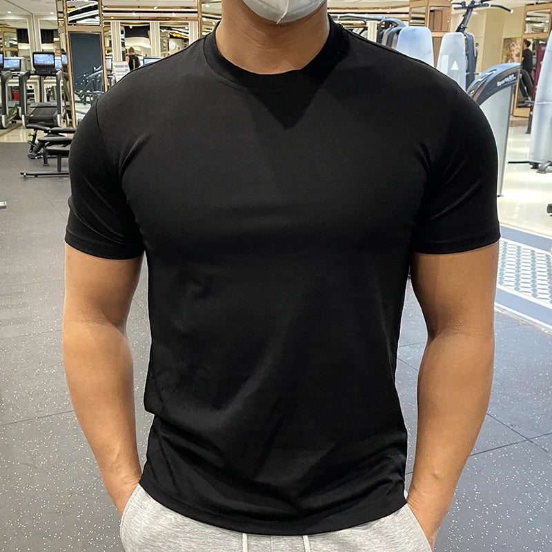 Men Cotton Solid Muscle Fit Short Sleeve T Shirt