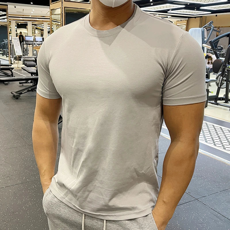 Men Cotton Solid Muscle Fit Short Sleeve T Shirt