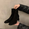 Womens Square Toe Suede Ankle Boots Block Heel Fashion Boots
