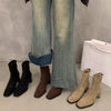 Womens Square Toe Suede Ankle Boots Block Heel Fashion Boots