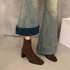 Womens Square Toe Suede Ankle Boots Block Heel Fashion Boots
