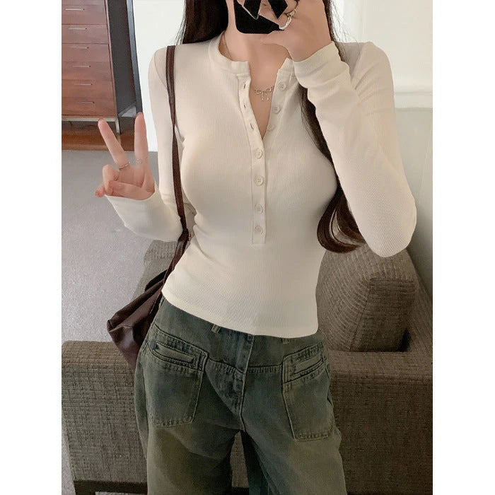 Womens Button-Up Nursing Long Sleeve T-Shirt