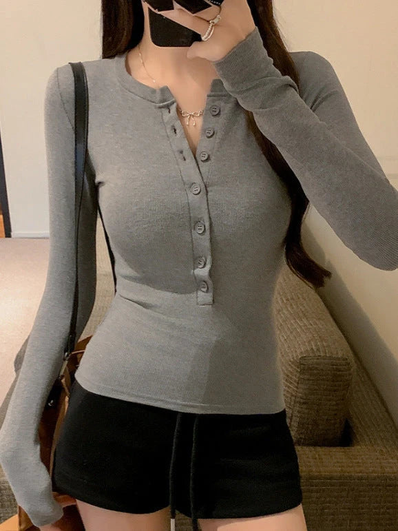 Womens Button-Up Nursing Long Sleeve T-Shirt
